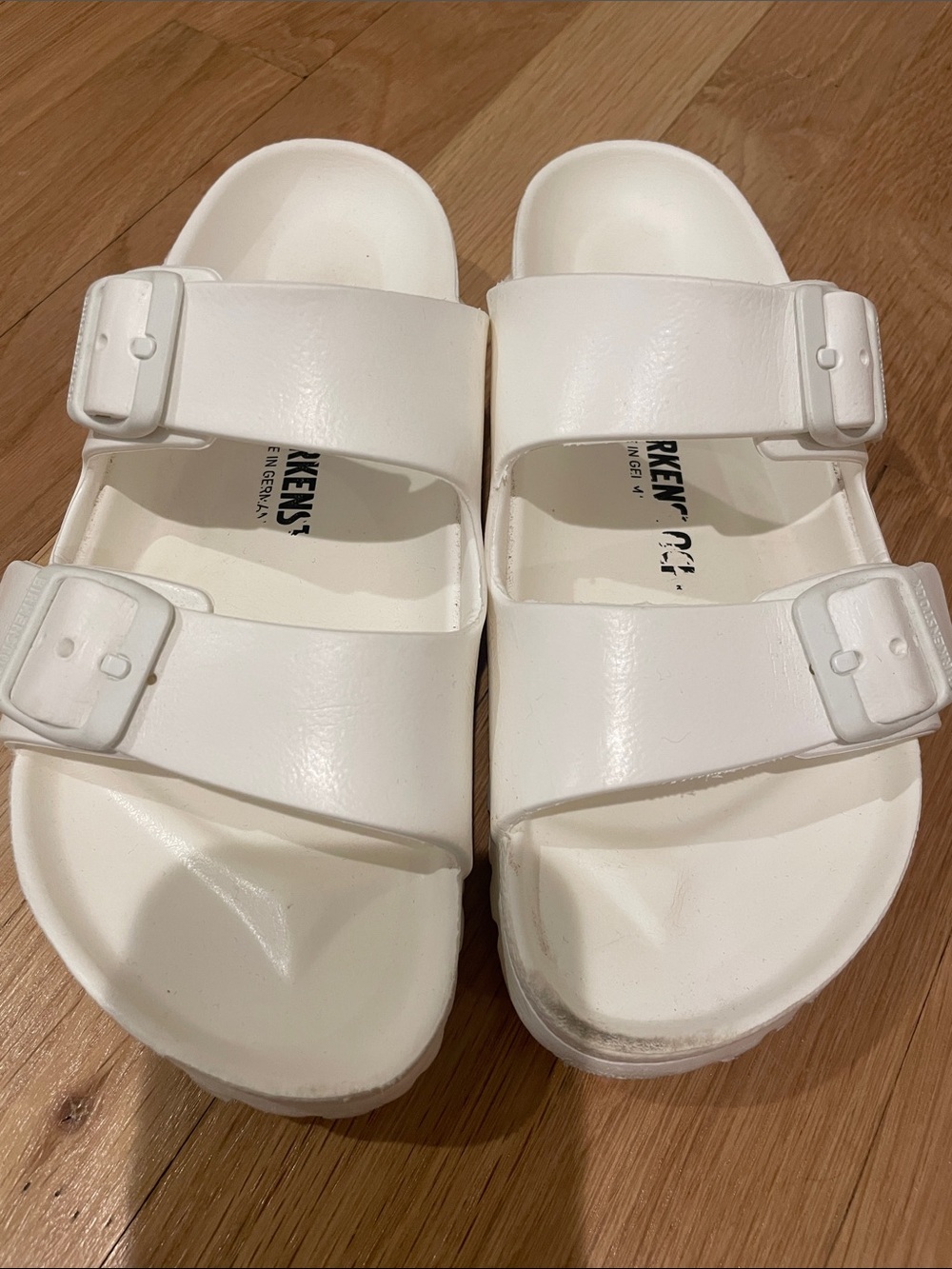 Birkenstock White Two-Strap Slide Sandals